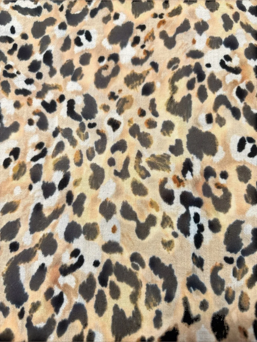 Cotton leopard print square scarf, brown edge. All season weight. Vintage.